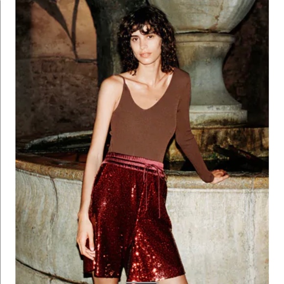 red sequin shorts